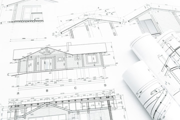 Poster - architectural building plans with rolls