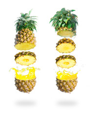 Wall Mural - Tasty tropical pineapple slices juice burst