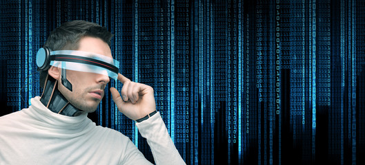 Poster - man with futuristic glasses and sensors