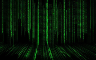 Poster - black green binary system code background
