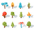 Tree low poly icons, vector isometric 3D