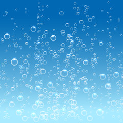 bubbles in water on blue background horizontal seamless pattern