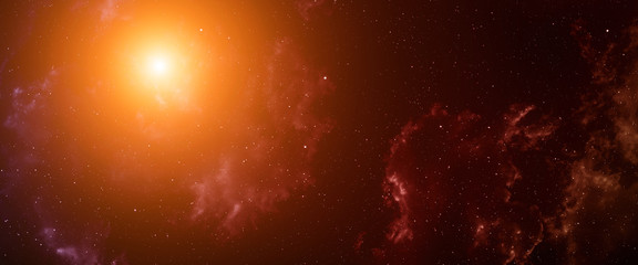 Wall Mural - space background with orange nebula and stars.