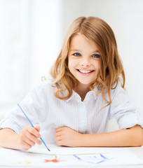 Poster - little girl painting at school