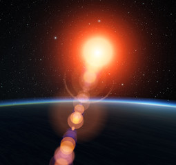 Wall Mural - blue planet with bright sun.