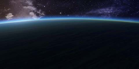 Wall Mural - blue planet with nebula on background.