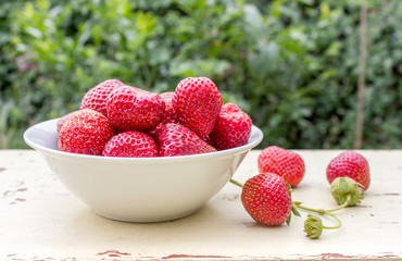 A white bowl with fresh strawberries / strawberry season