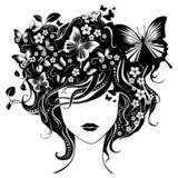 Abstract girl with butterflies in hair.