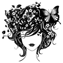 Abstract Girl With Butterflies In Hair.