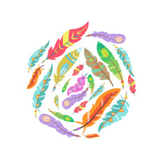 Sticker - Vector Colored Feathers Set