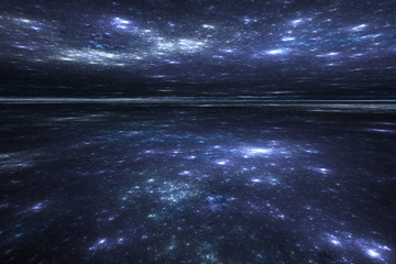 Wall Mural - night sky with stars - blue stars background reflected in water