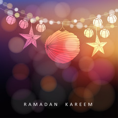 Wall Mural - Illuminated paper lanterns and stars with lights, Ramadan vector