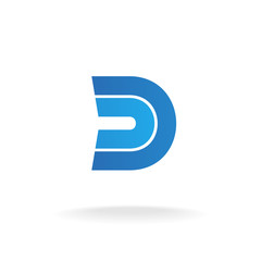 D letter logo template. Blue flat style ribbons concept.