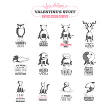 Set Of Vintage Valentine's Day Design Elements