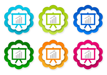 Wall Mural - set of colorful stickers icons with presentation symbol