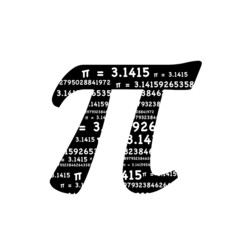 Pi symbol math graphic typography in black and white. 3.1415 is a repeated pattern inside the typographic mathematics symbol.