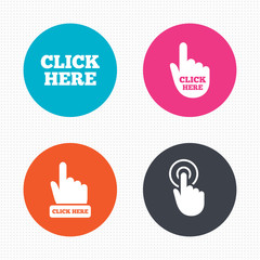 Poster - Click here signs. Hand press icons.