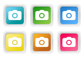 Wall Mural - set of squared colorful buttons with camera symbol