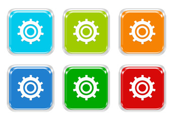 Wall Mural - set of squared colorful buttons with gears symbol