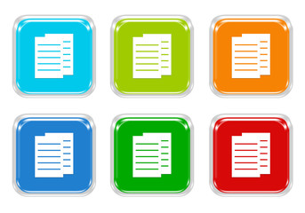 Wall Mural - set of squared colorful buttons with documents or news symbol