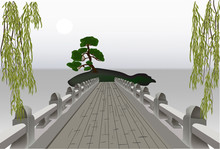 Bridge In Grey Lake Illustration