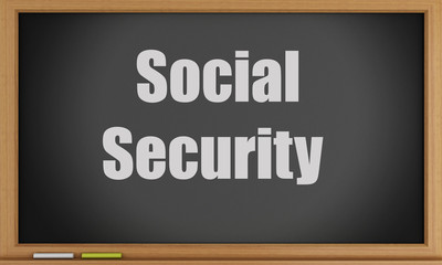 Poster - 3d Social Security text on blackboard.