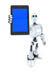 Aufkleber - Robot showing touchscreen phone. Isolated. Contains clipping path