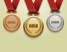 Set Of Gold, Silver And Bronze Medals.vector