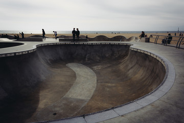  The Venice Skate Park, in Venice Beach, Los Angeles, California.