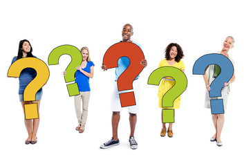 Poster - Multi-Ethnic Group of People Holding Question Concept