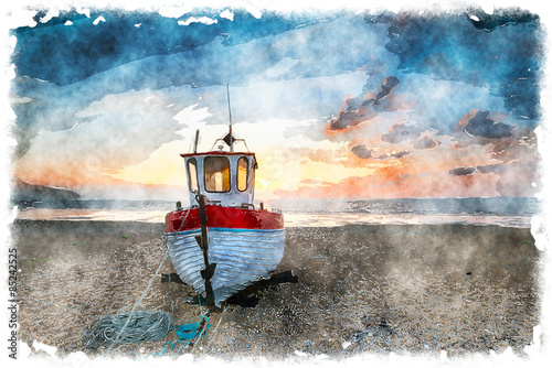 Fototapeta do kuchni Beautiful Fishing Boat at Sunrise