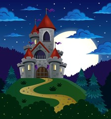 Wall Mural - Night scene with fairy tale castle