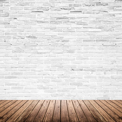 Wall Mural - Old interior room with brick wall and wood floor