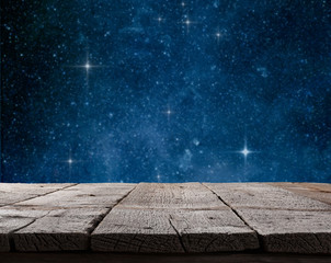 Wall Mural - planet earth from the space with wooden floor. some elements of this image furnished by nasa