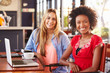 © Monkey Business - Two women with computer in a coffee shop, portrait