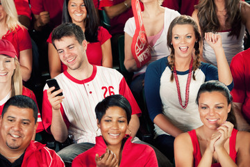 Wall Mural - Fans: Man Checks Email During Game