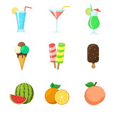 Fototapeta  - Fruits. Ice cream. Drinks. 