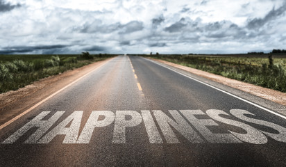happiness written on the road