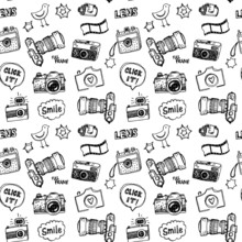 Hand Drawn Vector Photography Doodles Seamless Pattern.