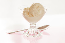 Vanilla Ice Cream In A Vintage Dessert Bowl.
