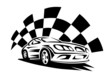 Racing car with checkered flag silhouette