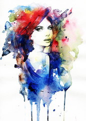 Wall Mural - Woman face. Hand painted fashion illustration