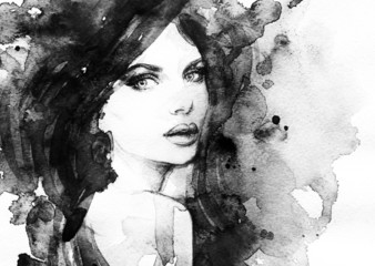 Wall Mural - Woman face. Hand painted fashion illustration