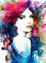 Canvas Print - Woman face. Hand painted fashion illustration