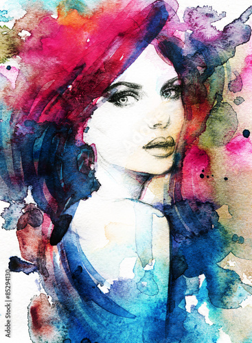 Naklejka na drzwi Woman face. Hand painted fashion illustration