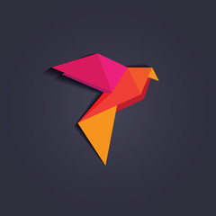 Sticker - multicolored geometric triangular style origami bird logo element for business visual identity