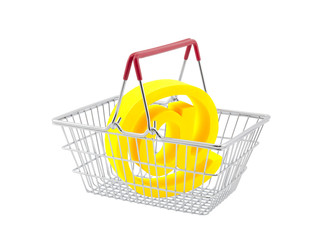 Fototapete - Shopping basket with email symbol isolated on white background