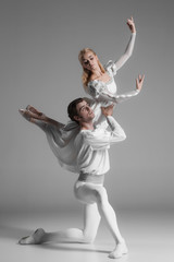 Two young ballet dancers practicing. attractive dancing