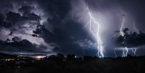 thunderstorm with lightning bolts on the thai island