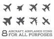 Aircraft or Airplane Icons Set Collection Vector Silhouette
